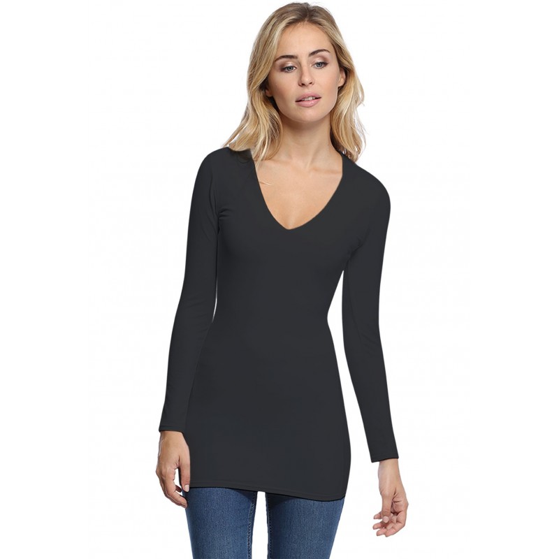 T-shirt long col V manches longues en modal SYLVIA10 T-shirt long col V manches longues en modal SYLVIA10