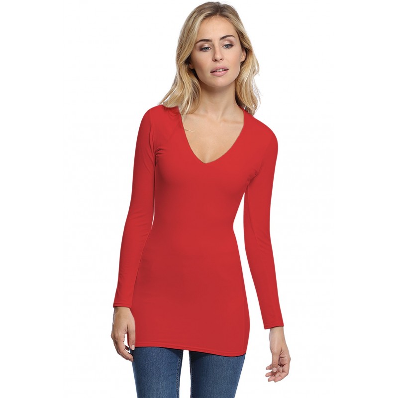T-shirt long col V manches longues en modal SYLVIA10 T-shirt long col V manches longues en modal SYLVIA10