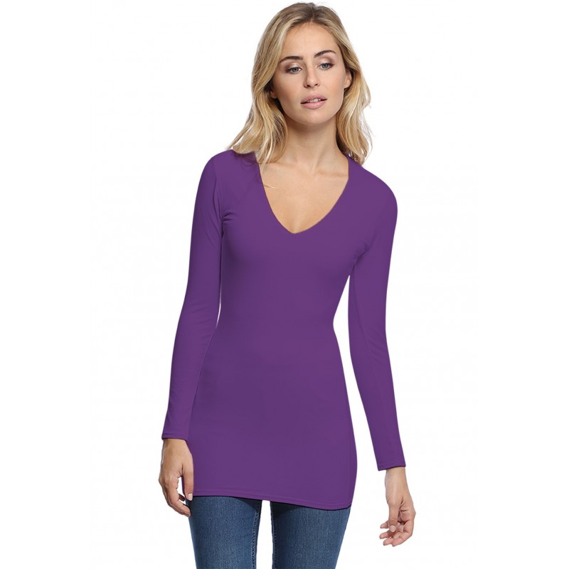 T-shirt long col V manches longues en modal SYLVIA10 T-shirt long col V manches longues en modal SYLVIA10