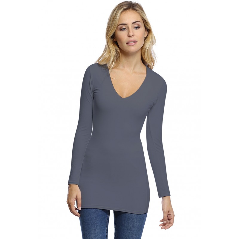 T-shirt long col V manches longues en modal SYLVIA10 T-shirt long col V manches longues en modal SYLVIA10