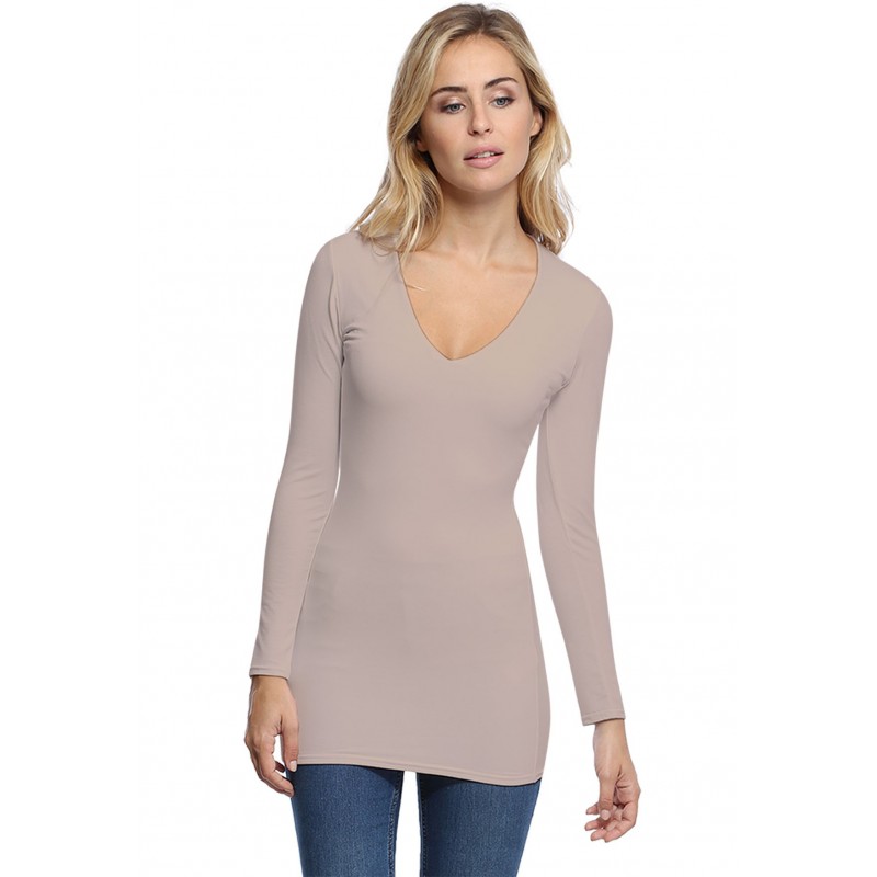 T-shirt long col V manches longues en modal SYLVIA10 T-shirt long col V manches longues en modal SYLVIA10
