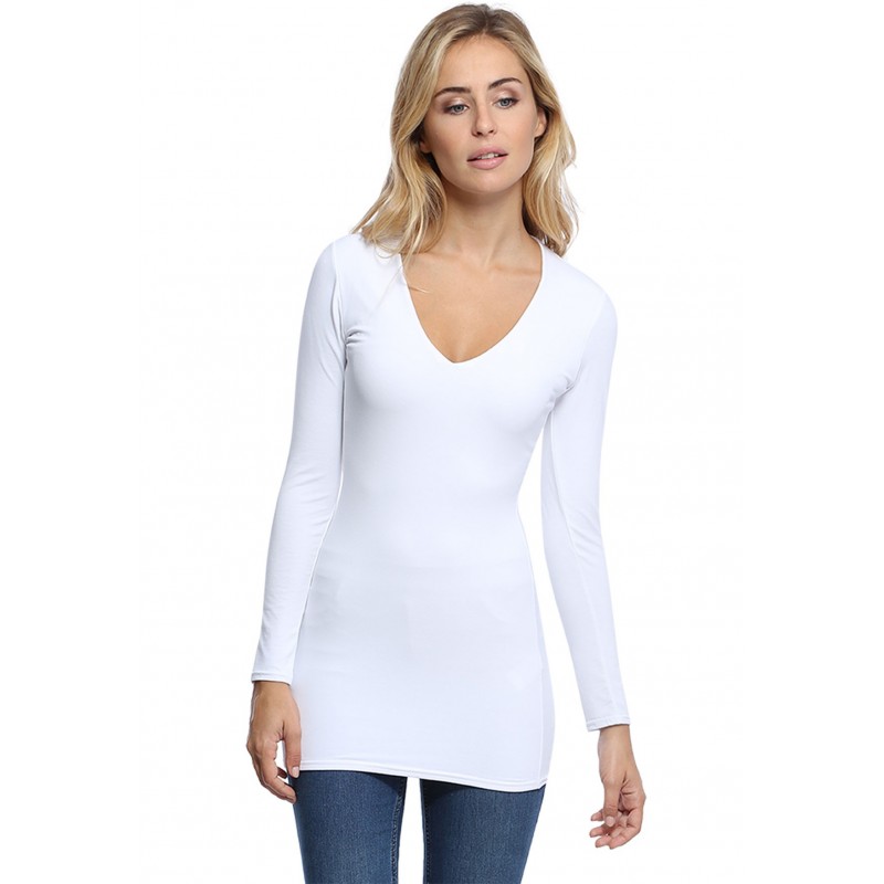 T-shirt long col V manches longues en modal SYLVIA10 T-shirt long col V manches longues en modal SYLVIA10