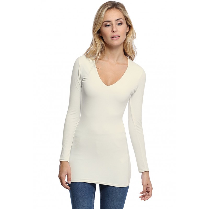 T-shirt long col V manches longues en modal SYLVIA10 T-shirt long col V manches longues en modal SYLVIA10