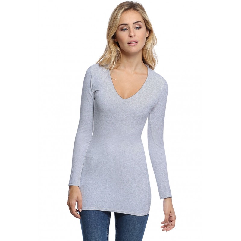 T-shirt long col V manches longues en modal SYLVIA10 T-shirt long col V manches longues en modal SYLVIA10
