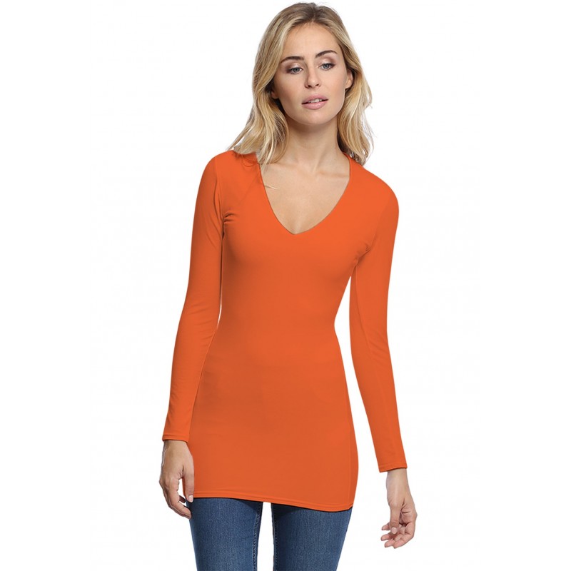 T-shirt long col V manches longues en modal SYLVIA10 T-shirt long col V manches longues en modal SYLVIA10