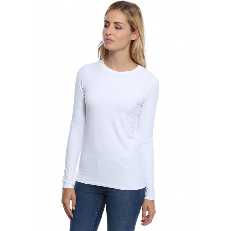 T-shirt coupe droite col ras du cou manches longues en modal SACHA05 T-shirt coupe droite col ras du cou manches longues en modal SACHA05