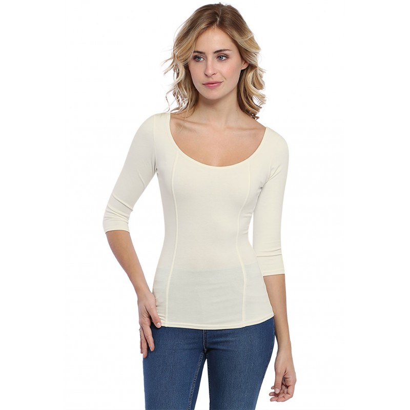 T-shirt avec surpiqures manches 3-4 en modal CATE04 T-shirt avec surpiqures manches 3-4 en modal CATE04