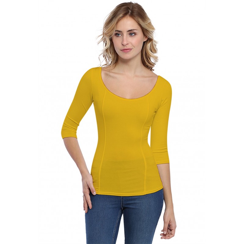T-shirt avec surpiqures manches 3-4 en modal CATE04 T-shirt avec surpiqures manches 3-4 en modal CATE04