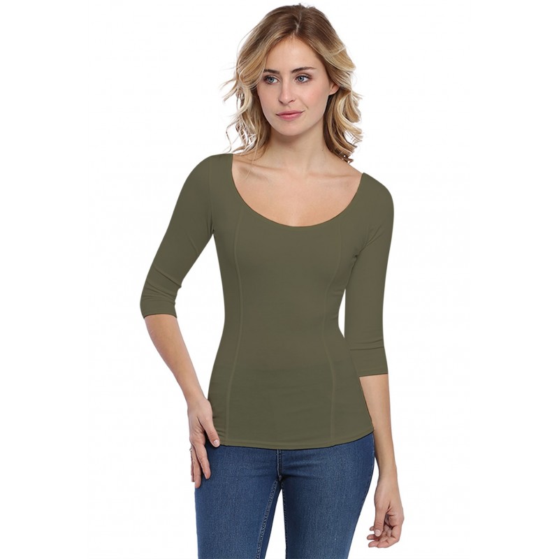 T-shirt avec surpiqures manches 3-4 en modal CATE04 T-shirt avec surpiqures manches 3-4 en modal CATE04