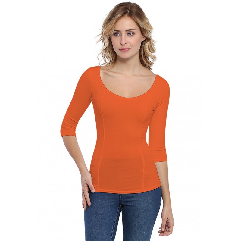 T-shirt avec surpiqures manches 3-4 en modal CATE04 T-shirt avec surpiqures manches 3-4 en modal CATE04
