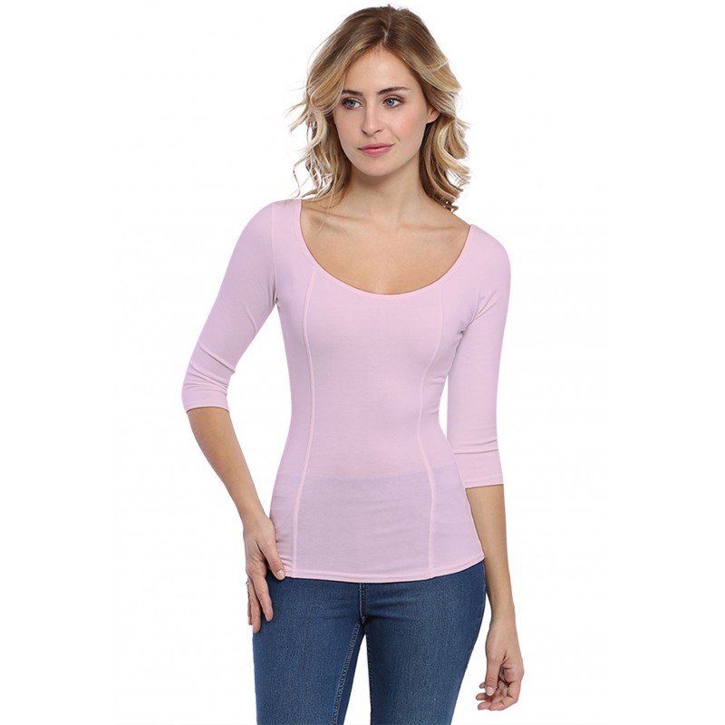 T-shirt avec surpiqures manches 3-4 en modal CATE04 T-shirt avec surpiqures manches 3-4 en modal CATE04
