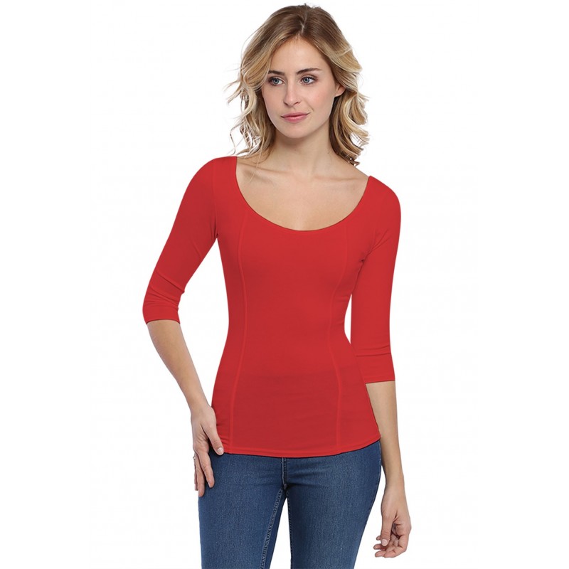 T-shirt avec surpiqures manches 3-4 en modal CATE04 T-shirt avec surpiqures manches 3-4 en modal CATE04