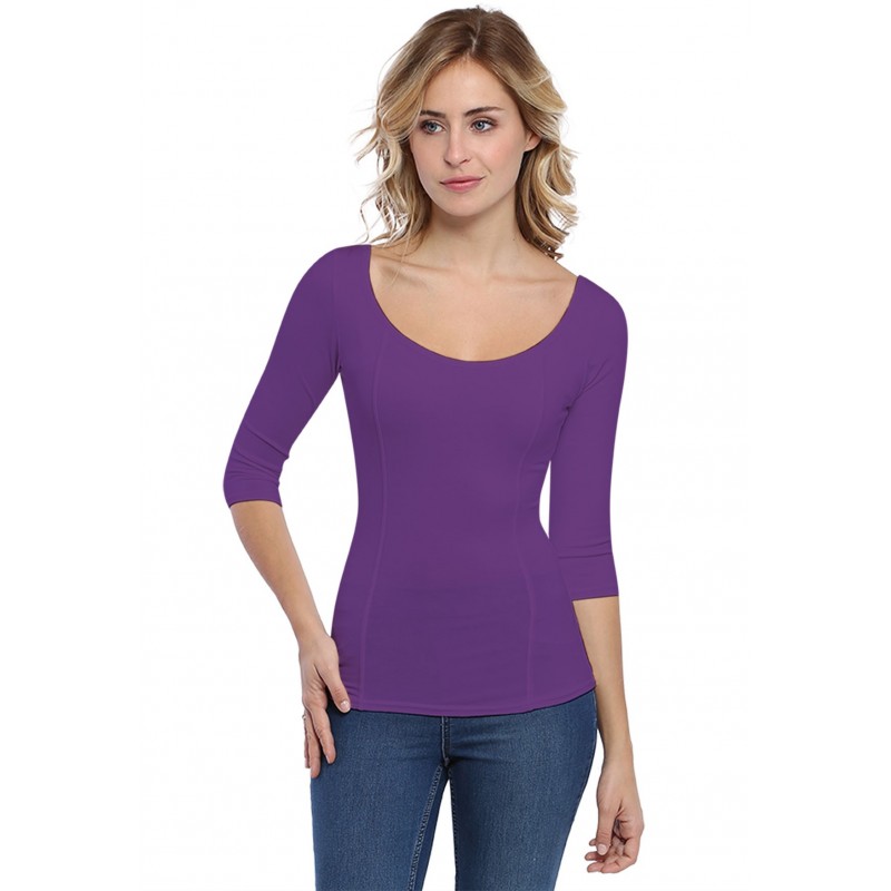 T-shirt avec surpiqures manches 3-4 en modal CATE04 T-shirt avec surpiqures manches 3-4 en modal CATE04