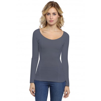 T-shirt avec surpiqures manches longues en modal CATE05