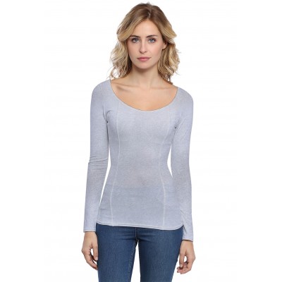 T-shirt avec surpiqures manches longues en modal CATE05