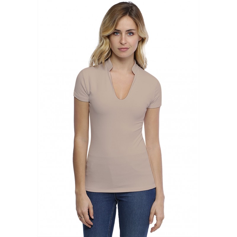 T-shirt col officier manches courtes en modal LOU02 T-shirt col officier manches courtes en modal LOU02