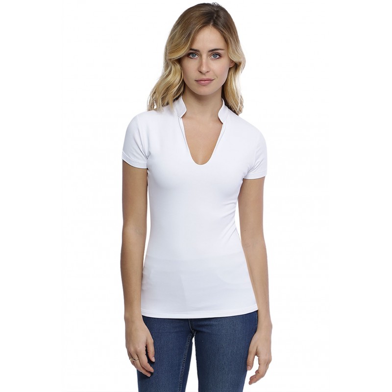 T-shirt col officier manches courtes en modal LOU02 T-shirt col officier manches courtes en modal LOU02
