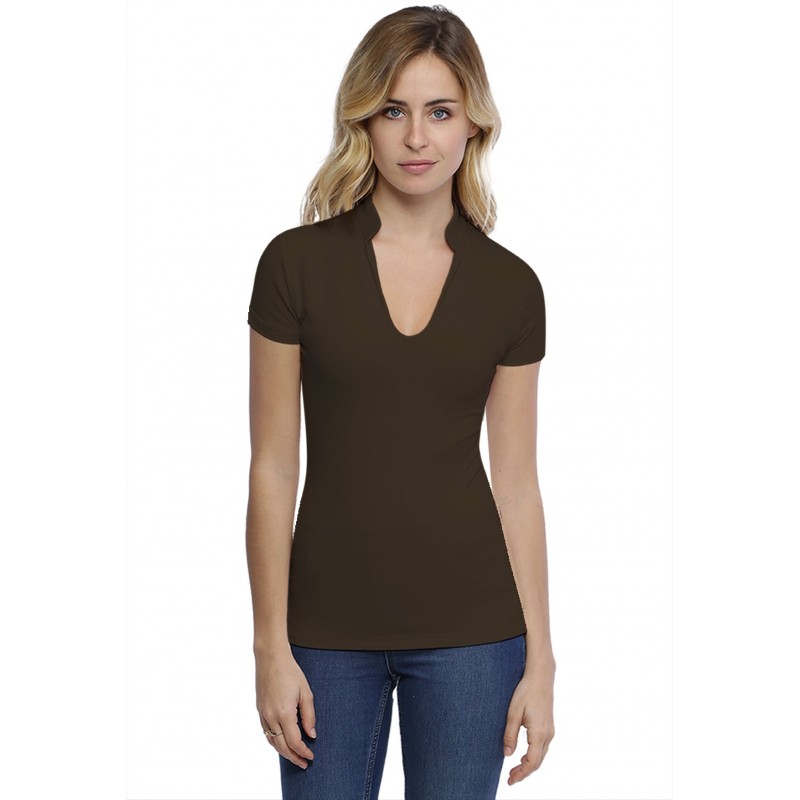 T-shirt col officier manches courtes en modal LOU02 T-shirt col officier manches courtes en modal LOU02