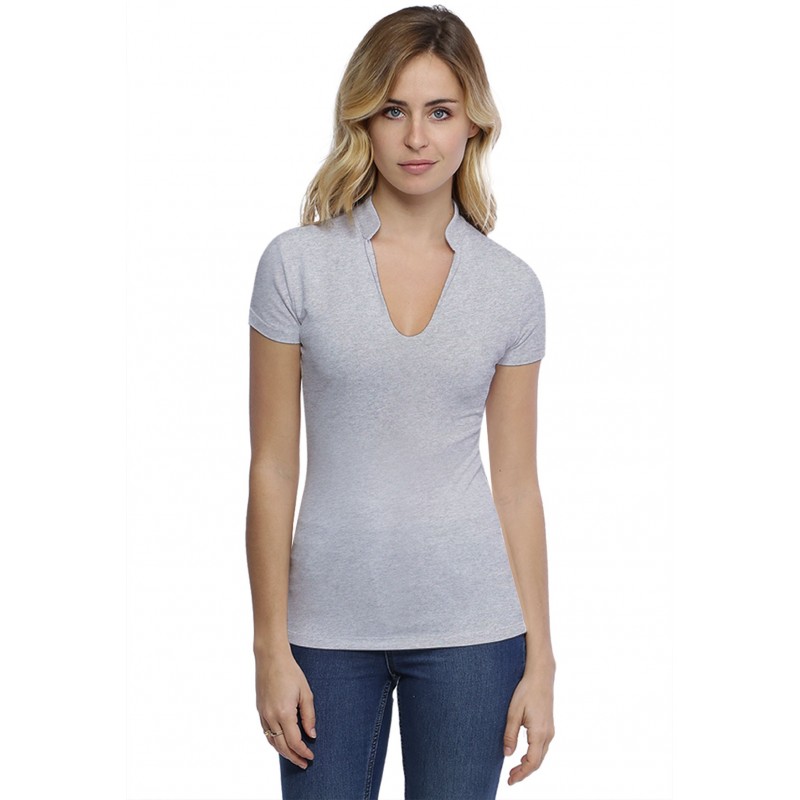 T-shirt col officier manches courtes en modal LOU02 T-shirt col officier manches courtes en modal LOU02