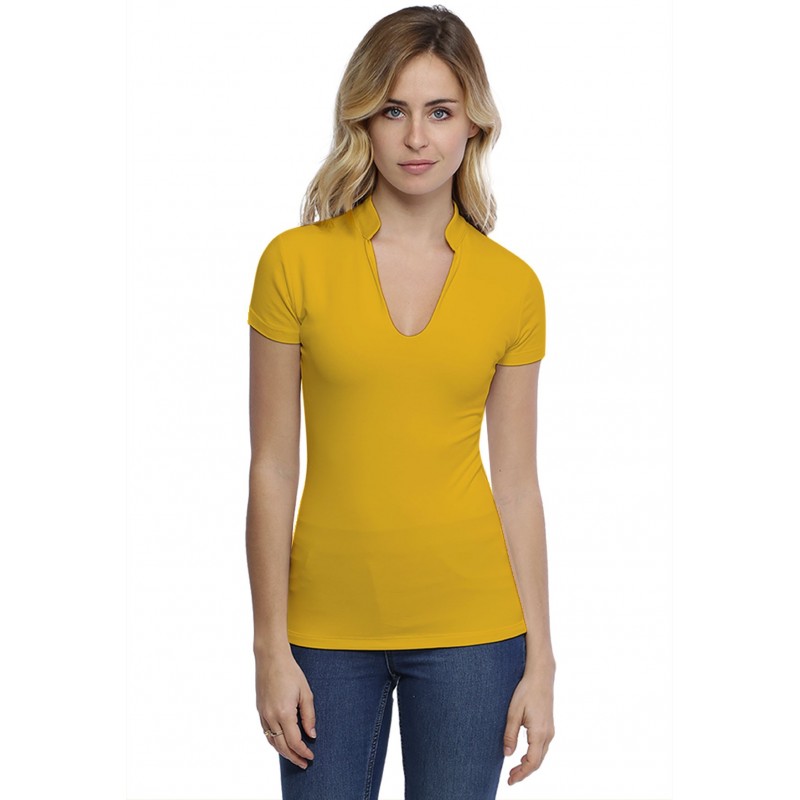 T-shirt col officier manches courtes en modal LOU02 T-shirt col officier manches courtes en modal LOU02