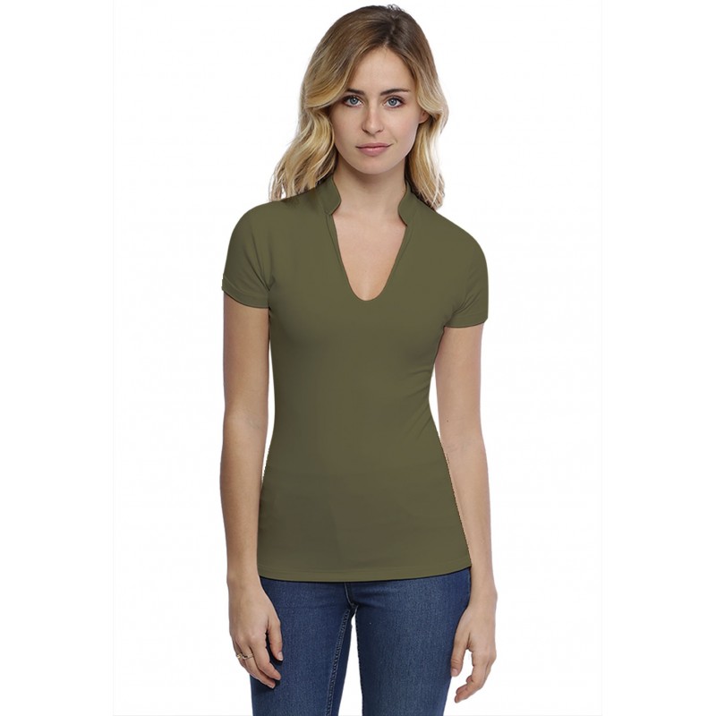 T-shirt col officier manches courtes en modal LOU02 T-shirt col officier manches courtes en modal LOU02
