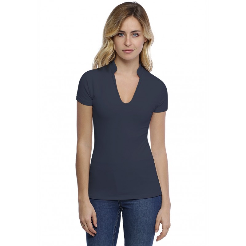 T-shirt col officier manches courtes en modal LOU02 T-shirt col officier manches courtes en modal LOU02
