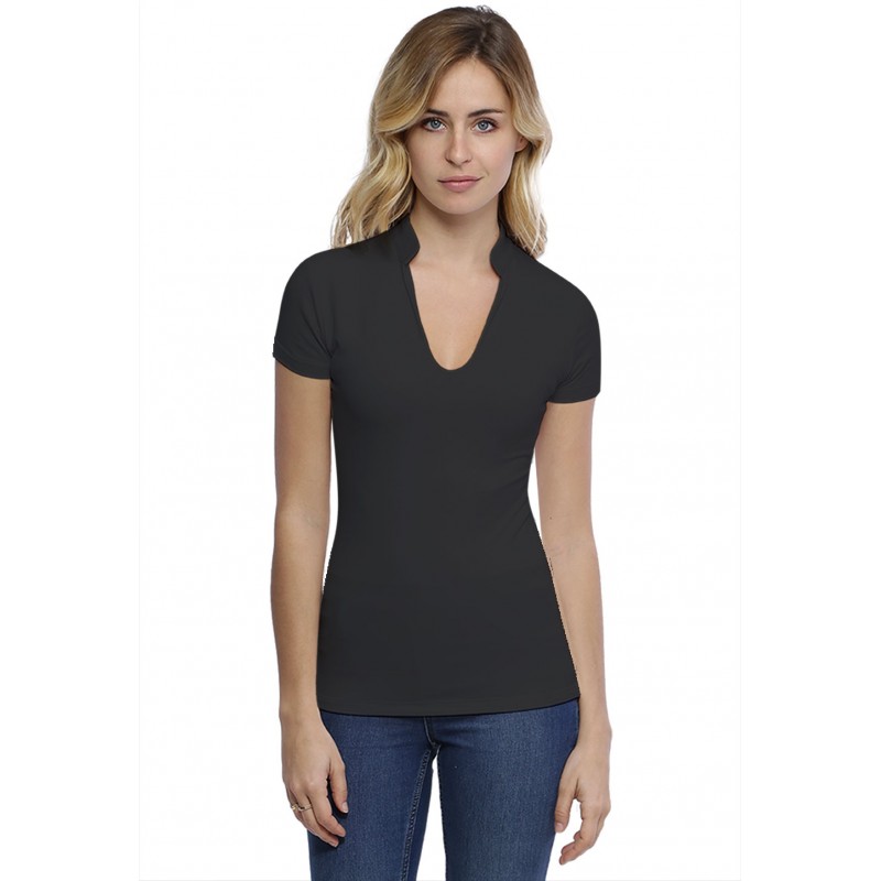 T-shirt col officier manches courtes en modal LOU02 T-shirt col officier manches courtes en modal LOU02