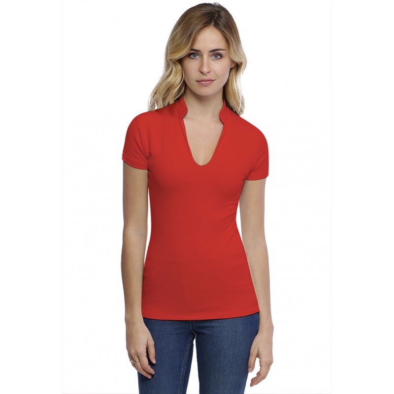 T-shirt col officier manches courtes en modal LOU02 T-shirt col officier manches courtes en modal LOU02