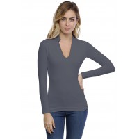 T-shirt col officier manches longues en modal LOU05