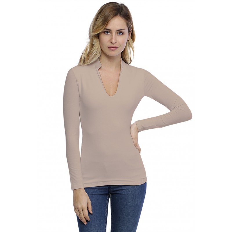 T-shirt col officier manches longues en modal LOU05 T-shirt col officier manches longues en modal LOU05