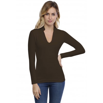 T-shirt col officier manches longues en modal LOU05