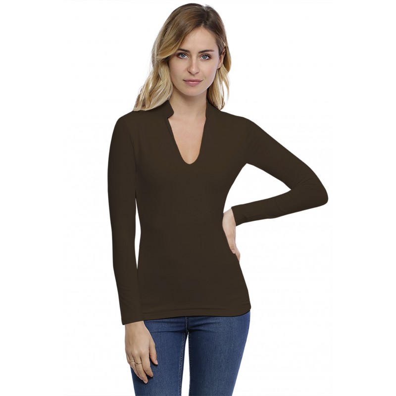 T-shirt col officier manches longues en modal LOU05 T-shirt col officier manches longues en modal LOU05