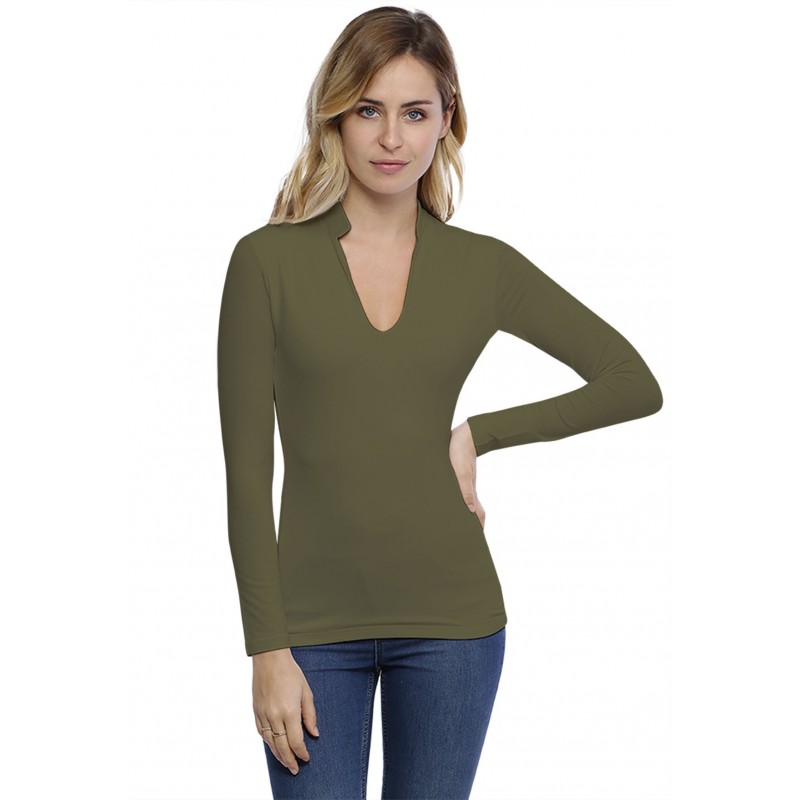 T-shirt col officier manches longues en modal LOU05 T-shirt col officier manches longues en modal LOU05
