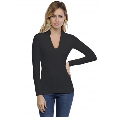 T-shirt col officier manches longues en modal LOU05