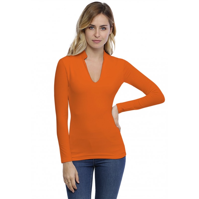 T-shirt col officier manches longues en modal LOU05 T-shirt col officier manches longues en modal LOU05
