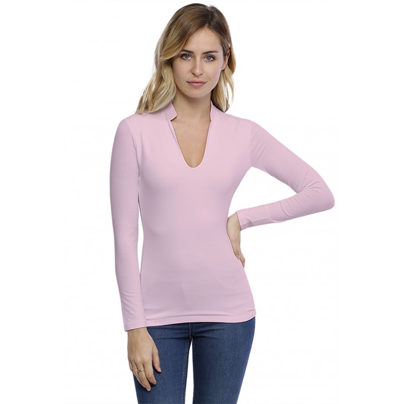 T-shirt col officier manches longues en modal LOU05 T-shirt col officier manches longues en modal LOU05