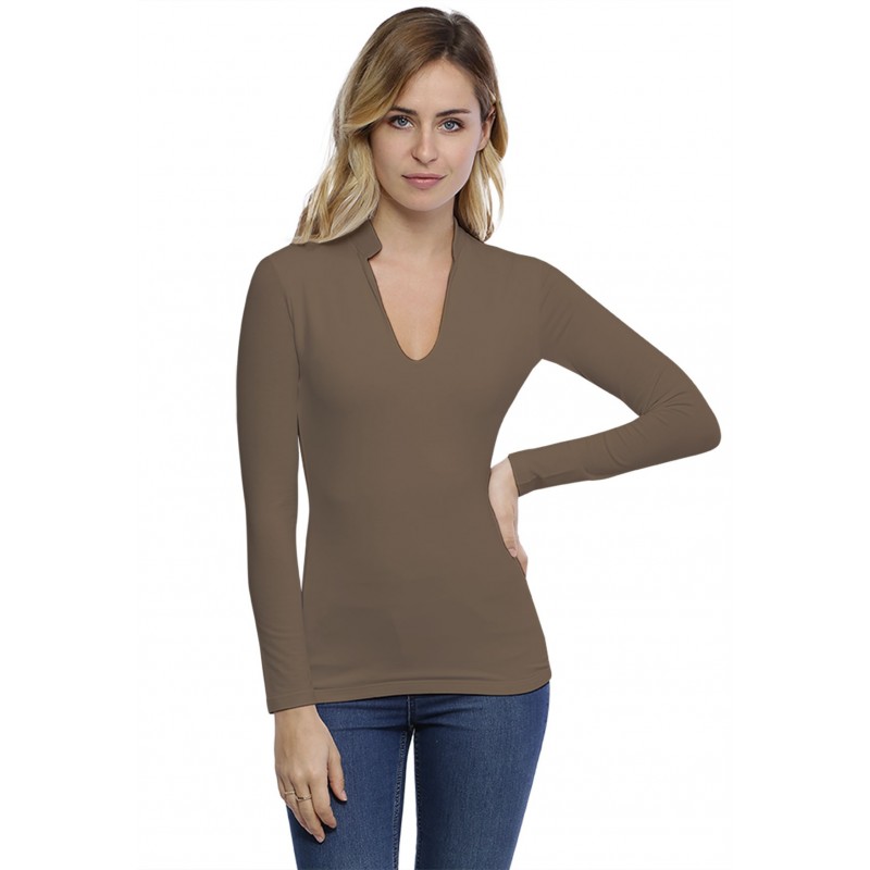 T-shirt col officier manches longues en modal LOU05 T-shirt col officier manches longues en modal LOU05