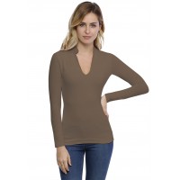 T-shirt col officier manches longues en modal LOU05