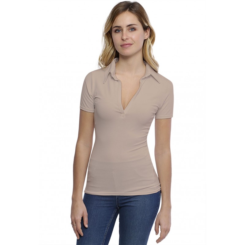 T-shirt col polo manches courtes en modal GLORIA03 T-shirt col polo manches courtes en modal GLORIA03