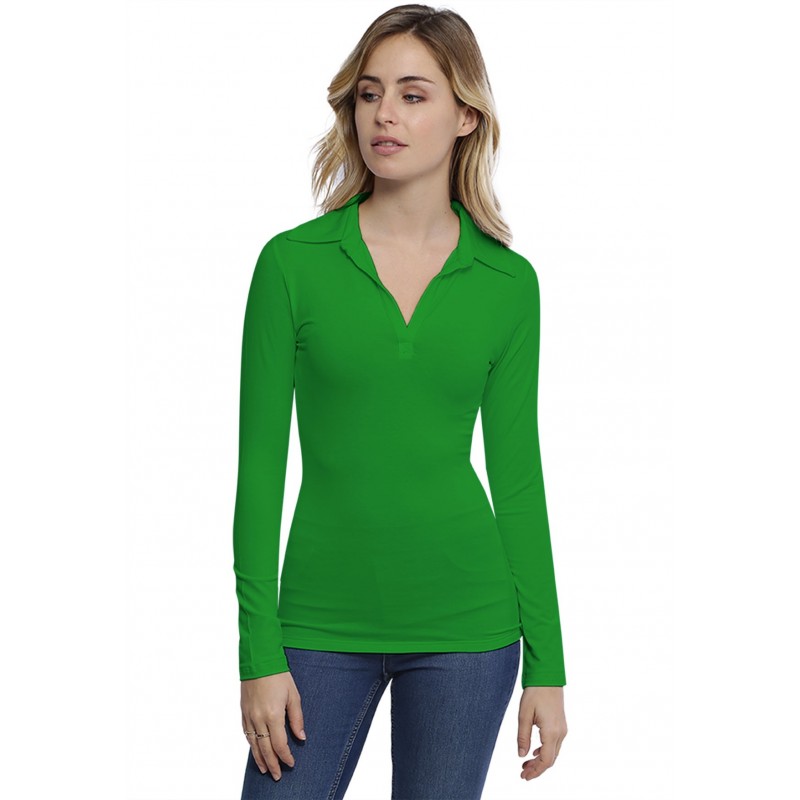 T-shirt col polo manches longues en modal GLORIA05 T-shirt col polo manches longues en modal GLORIA05