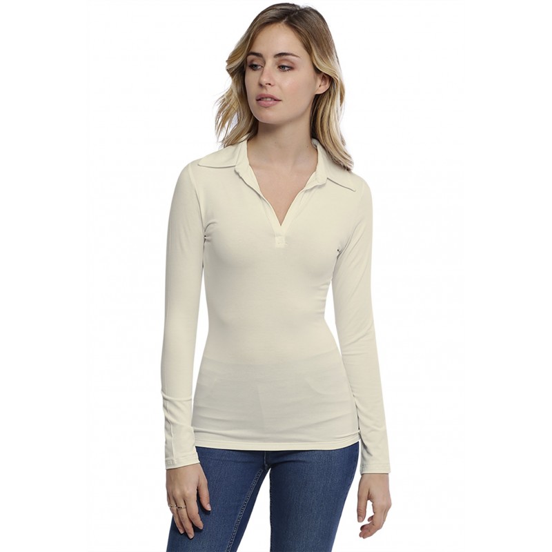 T-shirt col polo manches longues en modal GLORIA05 T-shirt col polo manches longues en modal GLORIA05