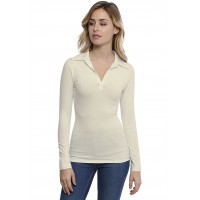 T-shirt col polo manches longues en modal GLORIA05