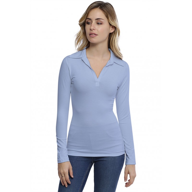 T-shirt col polo manches longues en modal GLORIA05 T-shirt col polo manches longues en modal GLORIA05