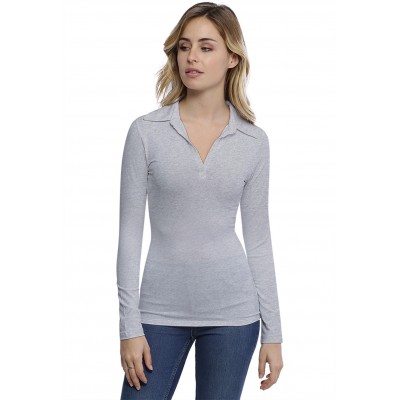 T-shirt col polo manches longues en modal GLORIA05