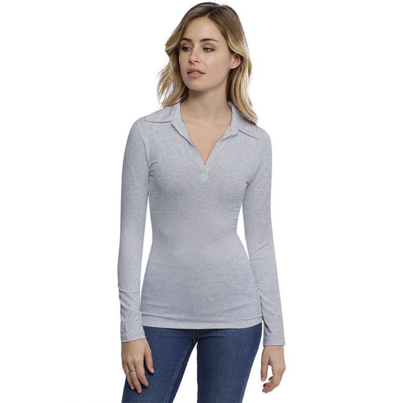 T-shirt col polo manches longues en modal GLORIA05 T-shirt col polo manches longues en modal GLORIA05