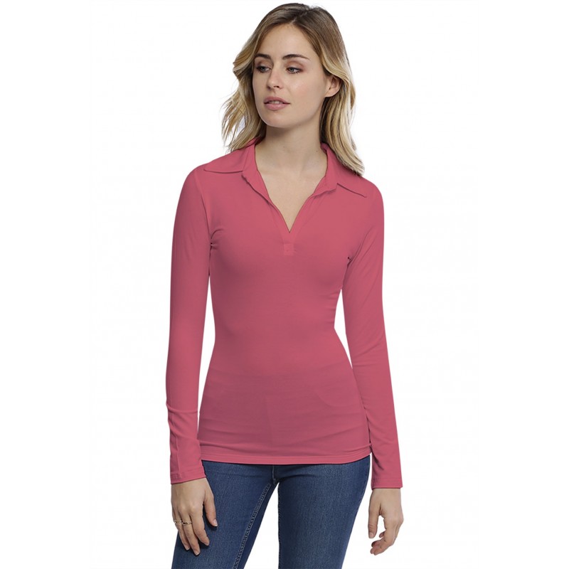 T-shirt col polo manches longues en modal GLORIA05 T-shirt col polo manches longues en modal GLORIA05