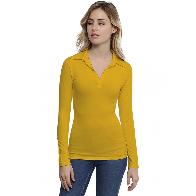 T-shirt col polo manches longues en modal GLORIA05 T-shirt col polo manches longues en modal GLORIA05