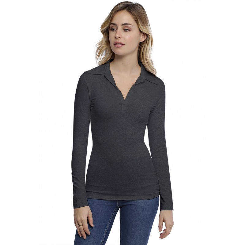 T-shirt col polo manches longues en modal GLORIA05 T-shirt col polo manches longues en modal GLORIA05
