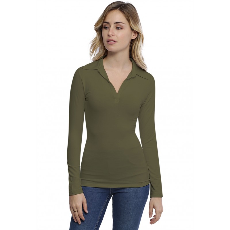 T-shirt col polo manches longues en modal GLORIA05 T-shirt col polo manches longues en modal GLORIA05