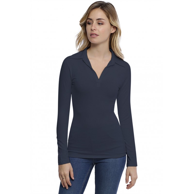 T-shirt col polo manches longues en modal GLORIA05 T-shirt col polo manches longues en modal GLORIA05